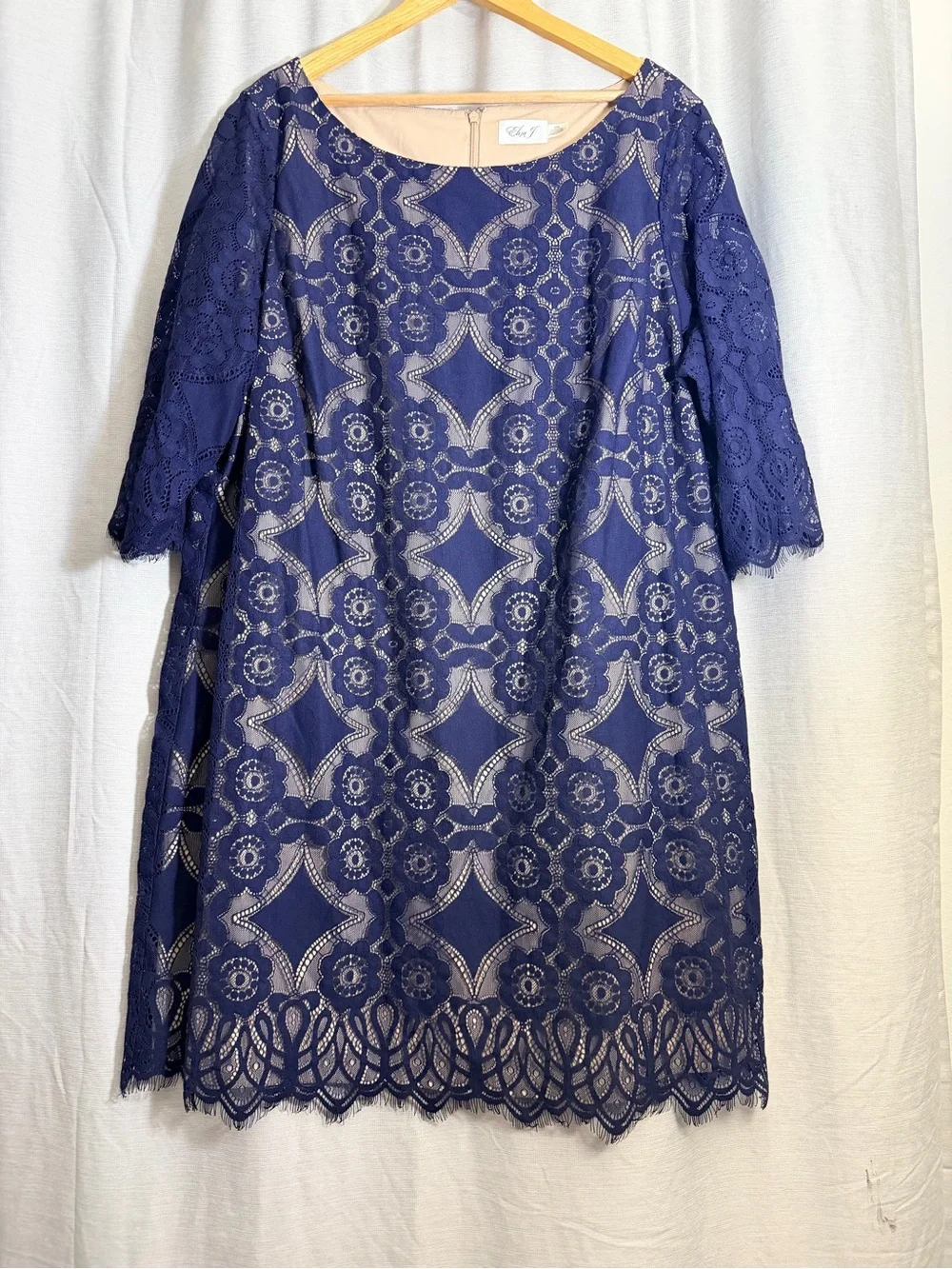 Eliza J Navy Lace Midi Dress with Nude Lining